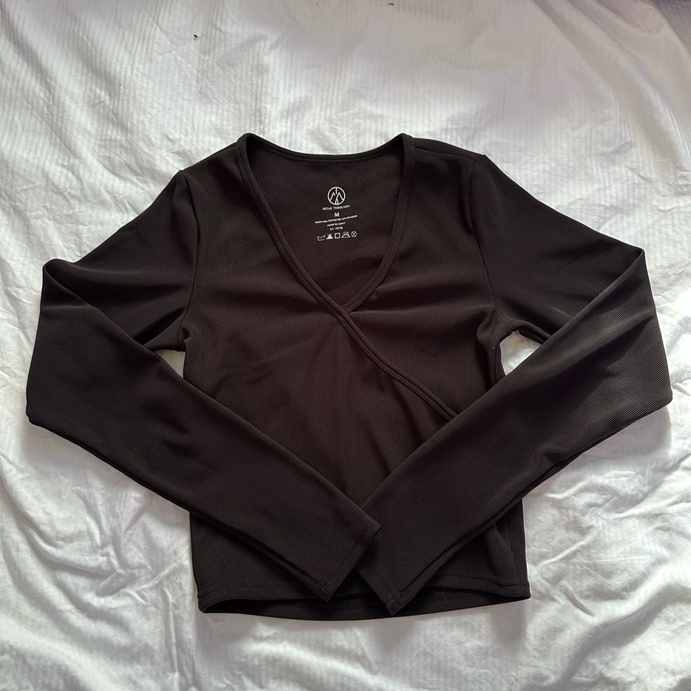 Chic Black Long Sleeve Wrap Top